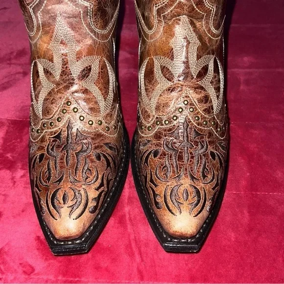 LAREDO WOMEN’S BRAYLNN LEATHER WESTERN PERFORMANCE STUDDED BOOTS -SNIP TOE. SZ 9 - Picture 8 of 11